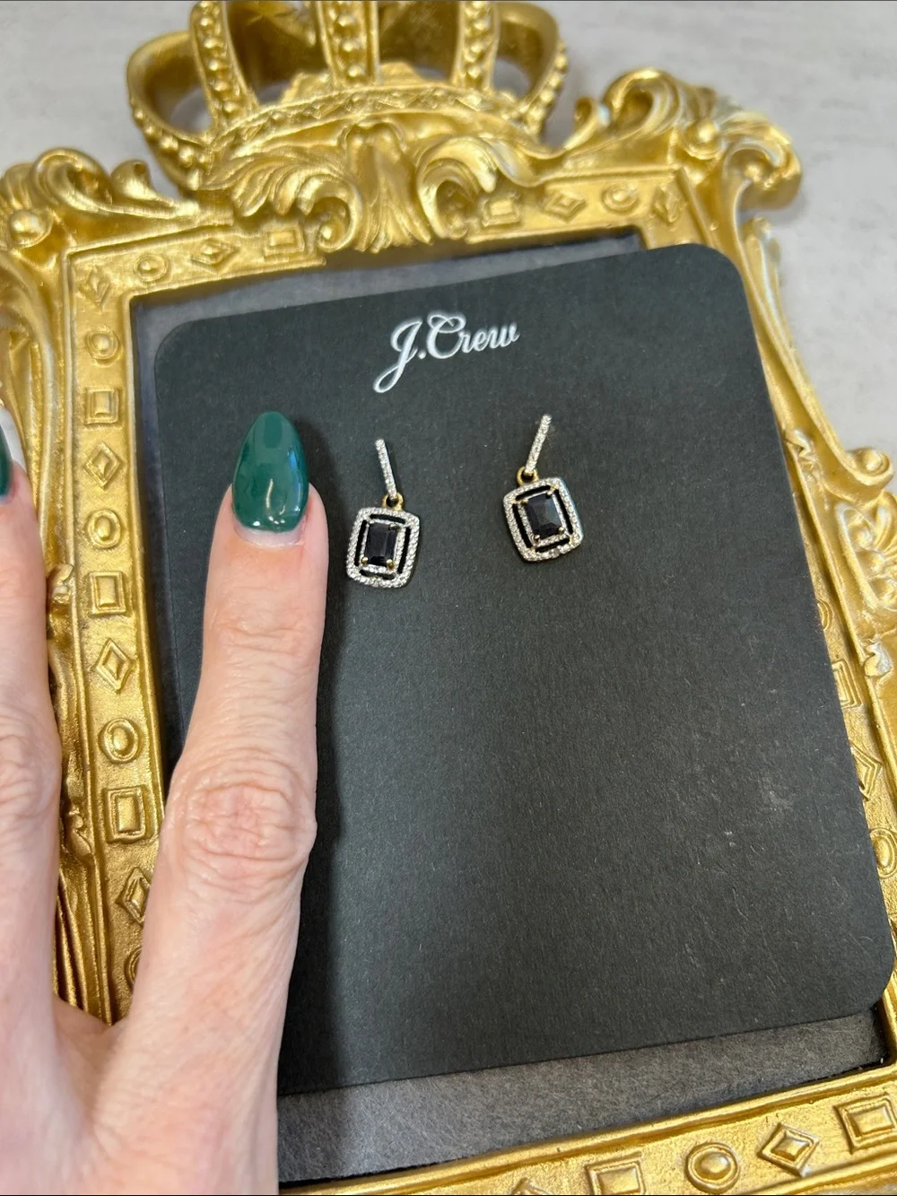 J. Crew Black and Gold Crystal Drop Earrings
